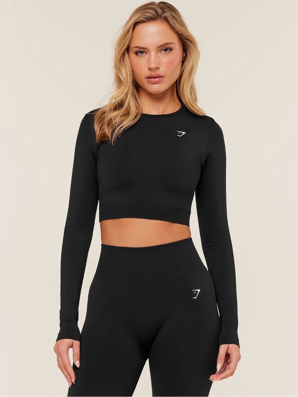 Gymshark Everyday Seamless Long Sleeve Black Crop Top Workout Gym Running Small